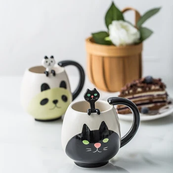 Mână-pictat Ceașcă de Cafea Panda Minunat/Broasca/Pisica/Porc Cana Ceramica Ceașcă de ceai include lingurita LW0321603