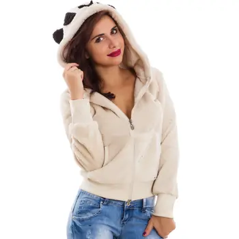 2019 Cald Iarna Femei Drăguț Panda de Lână Pulovere Top Paltoane Jachete cu Glugă Zip Jumper Până Pulover Haina Topuri