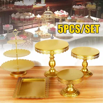5pcs/set de Aur de Metal Rotund Tort Stand Set Prajitura Desert Tort de Nunta Instrumente Tort de Afișare Trusa Pentru Petrecere bakeware Accesoriu