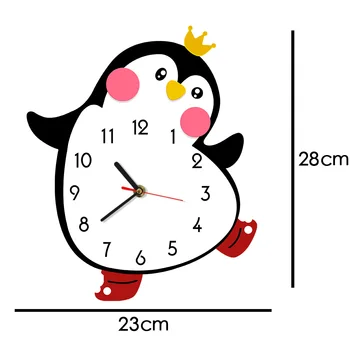 Drăguț Prințesă Fata Pinguin Desene Animate Ceas De Perete Tăcut Circulație Pepinieră, Dormitor, Camera Pentru Copii Arta De Perete Decor De Culoare Tipărite Ceasuri De Perete