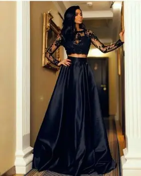 2019 noua moda Femei cu Maneci Lungi negru dantelă de top culturilor fuste seturi Cocktail elegant doamnelor Rochie de Bal Formale Bal fuste lungi set