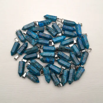 Noua moda albastru onix 50pcs/mult farmec natural piatra de cristal pilon Pandantive & coliere pentru a face Bijuterii Pendul en-gros