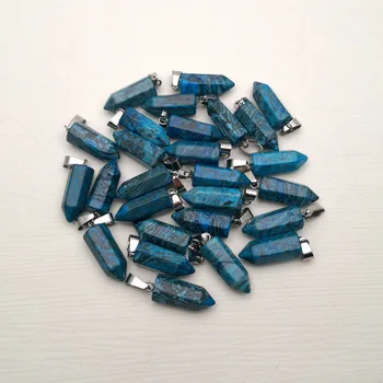 Noua moda albastru onix 50pcs/mult farmec natural piatra de cristal pilon Pandantive & coliere pentru a face Bijuterii Pendul en-gros