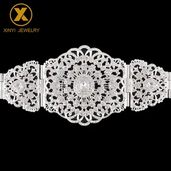 Rafinat stil Marocan reglabil lungime corp bijuterii talie lanț de femeie full diamond adancit-out metal argintiu curea