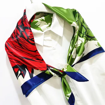 Moda Hijab Femei Eșarfă Rose Print Silk Satin Eșarfe Roșii Basma 90*90cm Pătrat Cravată Bentita Eșarfe Pentru Femei