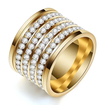 Moda stralucitoare 4 complet Rând de Cristal stras Bijuterii Inel Aur din Oțel Inoxidabil Două inele de Nuntă pentru bărbați și Femei