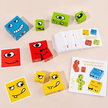 Lemn Expresia Puzzle-Uri Bloc Magic Schimbarea La Fata Cub Montessori Jucărie