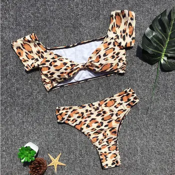 Scurtă Seturi de Femei Sutien de Plajă, costume de Baie Costum de Baie FIERBINTE 2019 Vara Sexy Leopard Sutiene +Chilotei costume de Baie