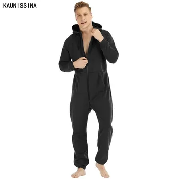 Bărbați Pijamale Una Bucata Set De Pijama Cu Maneca Lunga Cu Gluga Zip Front Fleece Căptușit Pijama Set Adult Hăinuțe De Iarnă Acasă Îmbrăcăminte De Noapte