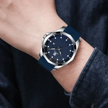 Brand de Top Barbati Ceas de Lux Cuarț Bărbați Albastru Silicagelul Ceasuri de Moda din Oțel rezistent la apă Ceas de mână de sex Masculin pentru Prietenul Cadou
