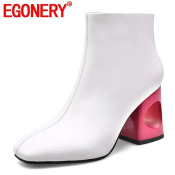 EGONERY din Piele Pantofi de Nunta de Moda Hollow Toc Pantofi pentru femei Sexy Femeie de Toamna si Iarna Alb, Negru, Rose Red Glezna Cizme