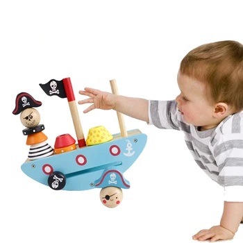 Amuzant Corabie de Pirați Soldul de Joc jucarii pentru Copii din lemn bloc digital de ajutor de educație pentru copii, joc de echilibru pirat pentru copii-jucarii