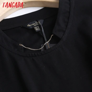 Tangada Femei Lanț Negru Decora Tricouri de Bumbac cu Maneci Lungi Solide Office-Eleganta Doamnelor Munca Purta Bluze 6D21