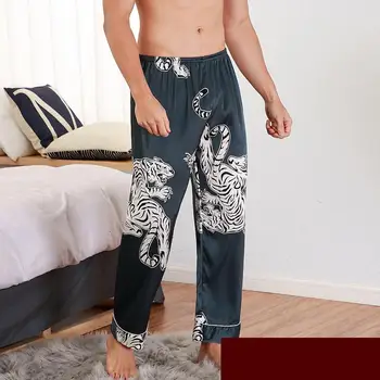 CEARPION Bărbații Dorm Fundul Pijamale Satin Moale camasa de noapte, Pantaloni Elegante, Macara de Imprimare Pijama Chilotei sex Masculin Lounge Seară