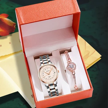 De lux Cuarț Femei ceasuri Brățară set cutie Doamnelor impermeabil Oțel Calendar Femei Ceasuri Ceas cadou Relogio Feminino