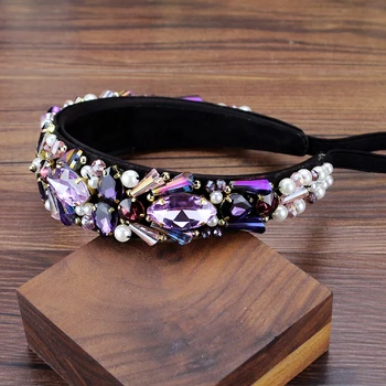 Manual De Lux Violet Cristal De Cuarț Bentițe De Perle Si Margele Baroc Benzi Stras Tiara Femeile Rochii De Păr Bijuterii