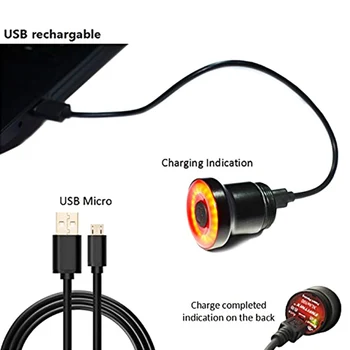 1buc USB cu LED-uri RechargeableBicycle iluminare din Spate Auto Start / Stop de Frână de Detectare Impermeabil Biciclete Inteligent de Lumină de Frână