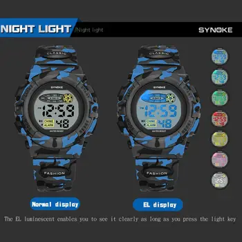 SYNOKE Copii Ceasuri Sport de Moda Militare Impermeabil LED Colorate pentru Copii Ceas de Camuflaj Băieți Ceasul Elev Relogio