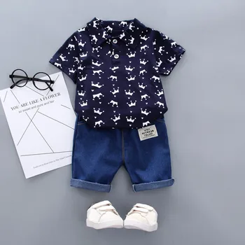 2021 Noi De Vara Pentru Copii Copilul Baietel Maneca Scurta Model Coroana Topuri Tricou+ Pantaloni Din Denim Set De Cadouri De Anul Nou Pentru Copii Tinutele#Y