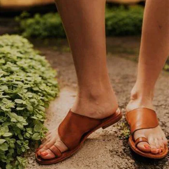 Vara 2020 nou set de deget de la picior-coreean casual open-degete plat feminin papuci de simplu feminin de a purta pantofi Romane