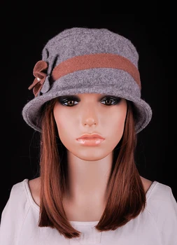 M568 Femei Epocă de Lână Gri Floral Beanie Înfrumusețarea Rozeta Cloche Găleată Pălărie de Iarnă Ca