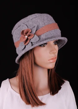 M568 Femei Epocă de Lână Gri Floral Beanie Înfrumusețarea Rozeta Cloche Găleată Pălărie de Iarnă Ca