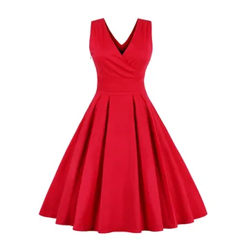 3XL 4XL Vintage Rochie de Bumbac Femei Vara '50 -' 60 Elegant Roșu fără Mâneci V-gât Adânc Sexy Rochie de Petrecere, Rochii de Feminino Vestidos