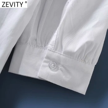 Zevity 2021 Femei de Moda Broderii Florale Casual Slim Pliuri Cămașă Rochie de sex Feminin Chic White Party Vestido de Afaceri Pânză DS4969