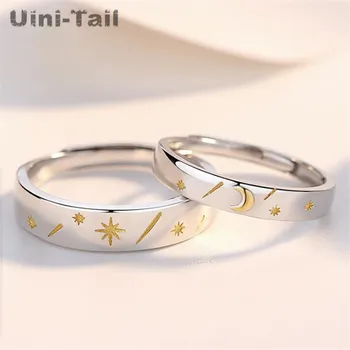 Uini-Coada Produse Noi 925 Sterling Silver Sun Moon Star Cuplu De Deschidere Inel Simplu De Moda Romantica Dulce Golden Star Luna
