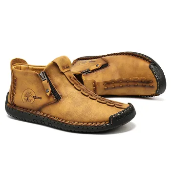 YJP Primăvară Cizme de Iarna pentru Barbati Vintage din Piele Adidasi Marimea 39-48 Stil Retro Cizme Glezna Mid-Top Împletit Manual Pantofi