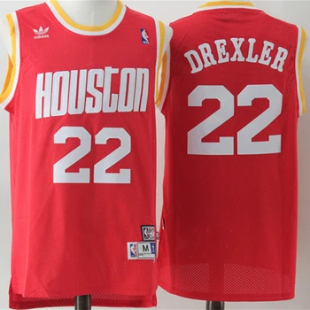 NBA Bărbați Houston Rockets #22 Clyde Drexler Baschet Tricouri #34 Hakeem Olajuwon Retro Swingman Jersey Cusute Plasă de Tricouri