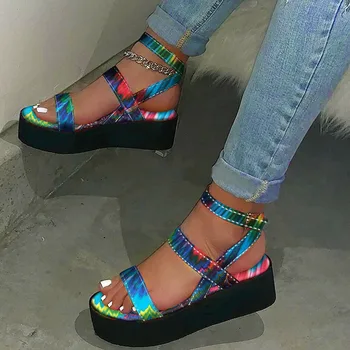 New Sosire Femei Cu Platforma Sandale Cu Toc De Vară Multi-Culoare Curea Glezna Cu Cataramă Sandale Pantofi Deget De La Picior Deschis