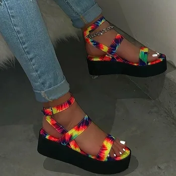 New Sosire Femei Cu Platforma Sandale Cu Toc De Vară Multi-Culoare Curea Glezna Cu Cataramă Sandale Pantofi Deget De La Picior Deschis