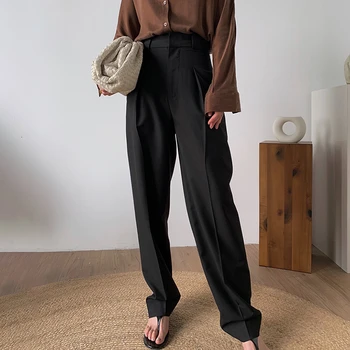 TWOTWINSTYLE Negru de Femei din coreea de Pantaloni cu Talie Înaltă Buzunar Elegant Pantaloni Drepte de sex Feminin de Îmbrăcăminte de Toamnă de Moda Noua 2020