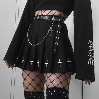 Helisopus Noi Punk Înaltă Talie Mini Negru Fuste Femei Meci De Toamna Plisate Fuste Femei Lolita Harajuku Fusta Streetwear
