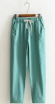LIS05231 Pantaloni Harem Lenjerie de pat din Bumbac Solid Elastic m002 talie Bomboane Culori Harem Pantaloni Moale de înaltă