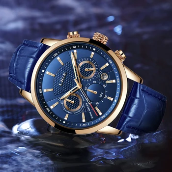 2020 Barbati Ceas LIGE Brand de Top Albastru din Piele, Cronograf rezistent la apa Sport Automatic Data de Cuarț Ceasuri Pentru Barbati Relogio Masculino