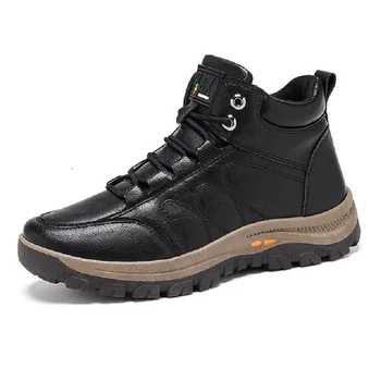 Drumeții pantofi pentru bărbați de înaltă top impermeabil anti-alunecare respirabil în aer liber pantofi sport din piele fund gros rezistent la uzura drumeții pantofi
