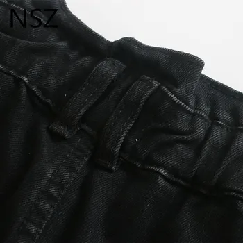 NSZ Femei Negru pungă de Hârtie Blugi Talie Mare Moda Toamna Harem Pantaloni Femei Pantaloni Casual