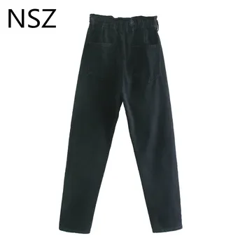 NSZ Femei Negru pungă de Hârtie Blugi Talie Mare Moda Toamna Harem Pantaloni Femei Pantaloni Casual