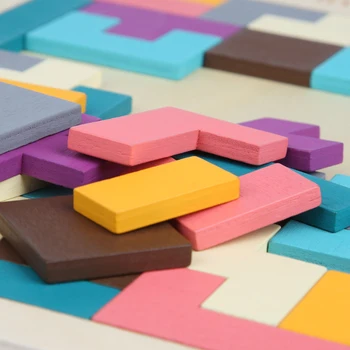 Colorat Puzzle 3D din Lemn Tangram Matematica Jucarii Joc de Tetris Copiilor Pre-școală Magination Intelectuală Jucărie de Învățământ pentru Copii