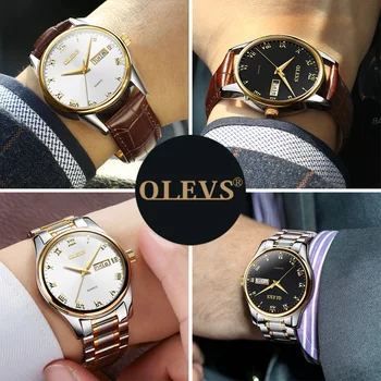 Brand de lux OLEVS Bărbați Cuarț de Afișare Săptămână Ceasuri Barbati Data de Om Ceas Casual din Piele rezistent la apa Luminos Ceas de mână