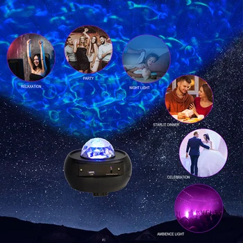 LED Star Proiector Lumina de Noapte Galaxy Înstelat Lampă de Noapte, Ocean, Val Proiector Cu Muzica Blueteeth Vorbitor de Control de la Distanță Pentru Copil