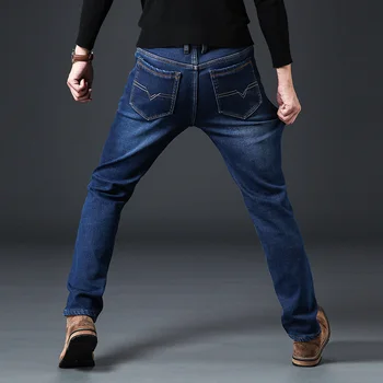 2020 Nou Termică Flanel Cald Stretch Blugi Barbati De Iarna De Calitate Faimosul Brand Fleece Pantaloni Pentru Bărbați Drept Flocking Pantaloni Sex Masculin