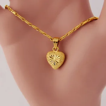 Forma de inima 24k Aur Galben Pandantiv Colier Pentru Femei Dragoste Inima Clavicula Lanț Colier de Aur de Ziua Îndrăgostiților Bine de Bijuterii Cadou