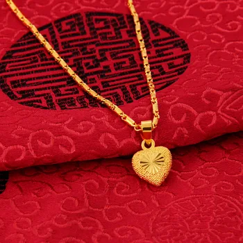 Forma de inima 24k Aur Galben Pandantiv Colier Pentru Femei Dragoste Inima Clavicula Lanț Colier de Aur de Ziua Îndrăgostiților Bine de Bijuterii Cadou