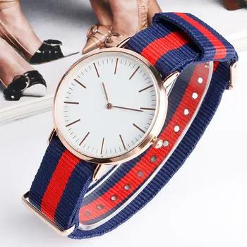 YISUYA Minimalist Blue & Red Stripe Curea Nailon Simplu Moda Casual Student Sport Cuarț Ceas de mână pentru Bărbați Femei Brățară Ceas