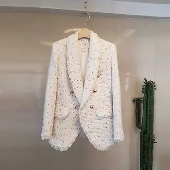 2020 Pista femei elegante ciucuri tweed coat breasted dublu buzunare butoane jacheta uzura de birou de sex feminin uza de sus blusas