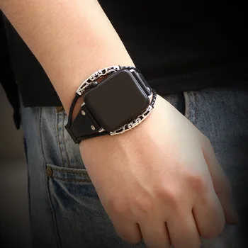 Din Piele de moda din Oțel Inoxidabil Pentru Apple Watch Curea 3/4 Înlocuire Femei Bărbați Brățară de Curea (20.5 cm) Curea de Ceas 38mm 44mm
