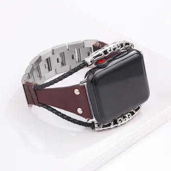 Din Piele de moda din Oțel Inoxidabil Pentru Apple Watch Curea 3/4 Înlocuire Femei Bărbați Brățară de Curea (20.5 cm) Curea de Ceas 38mm 44mm